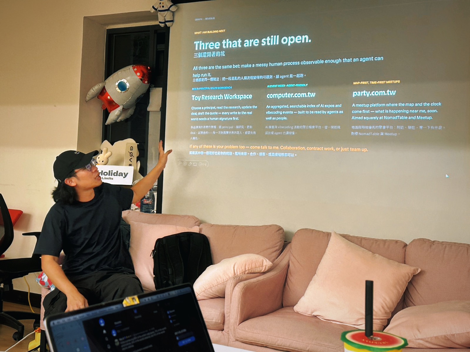 A speaker presenting a project they're building